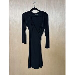 Norma Kamali Womens XL Black Long Sleeve Jersey Wrap Dress Knee Length V-Neck